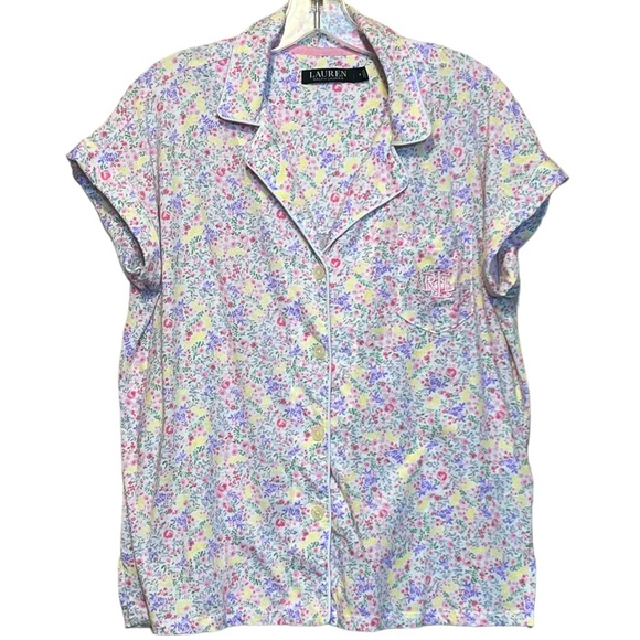 Lauren Ralph Lauren Classic Cotton Blend Soft Pajama Sleepwear Top Short Sleeve - Picture 7 of 11